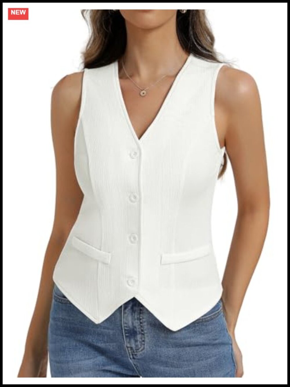 Sleeveless Button Down Vest Top Women's Slim Fit Waistcoat